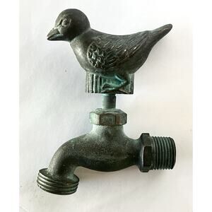Vintage Brass Bird Garden Lawn Faucet Spigot 3/4” Tap & 1” Hose Verdigris Bronze
